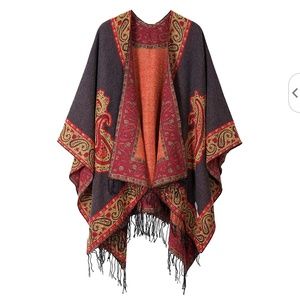 Vintage Pattern Tassel Poncho Shawl Cape